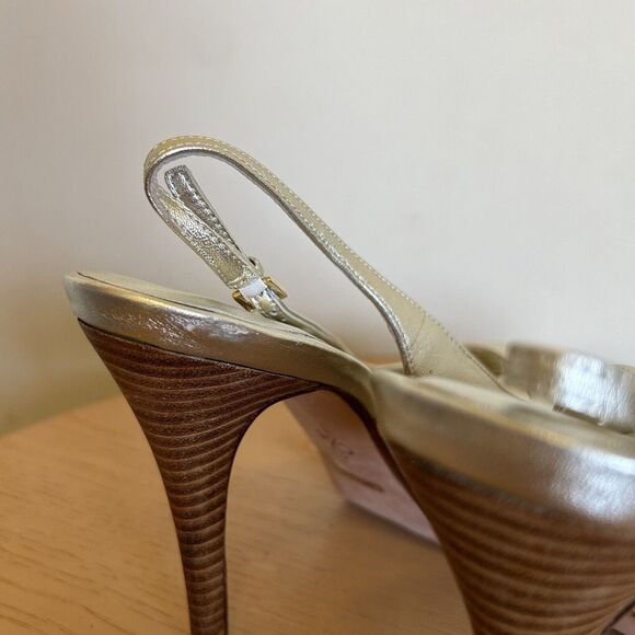 Cole Haan Gold Leather Sling Back‎ Open Toe Platforms Sandal Size 9.5 B - Picture 7 of 9